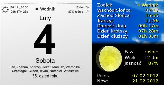 4 Lutego 2012 - Sobota. Kartka z Kalendarza