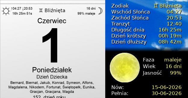 1 Czerwca 2026 - Dzień Dziecka. Kartka z Kalendarza