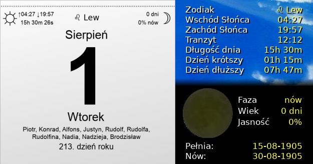 1 Sierpnia 1905 - Wtorek. Kartka z Kalendarza