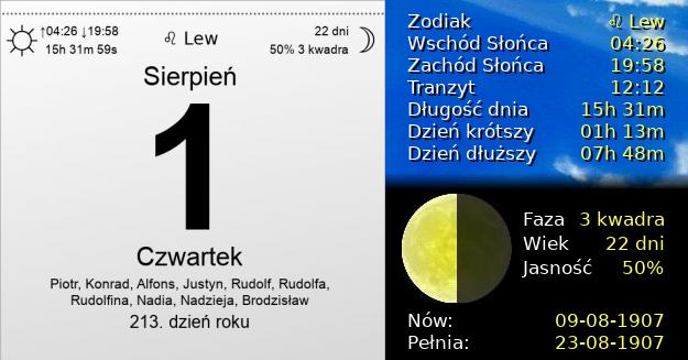1 Sierpnia 1907 - Czwartek. Kartka z Kalendarza