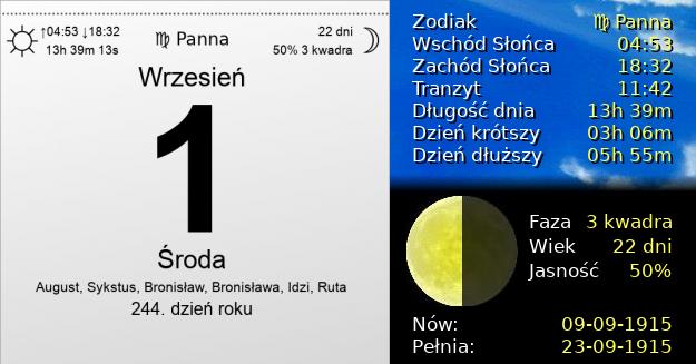 1 Września 1915 - Środa. Kartka z Kalendarza