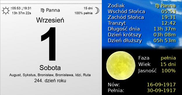 1 Września 1917 - Sobota. Kartka z Kalendarza
