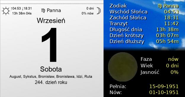 1 Września 1951 - Sobota. Kartka z Kalendarza