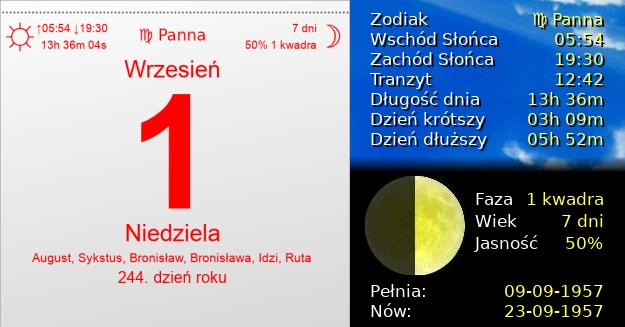 1 Września 1957 - Niedziela. Kartka z Kalendarza