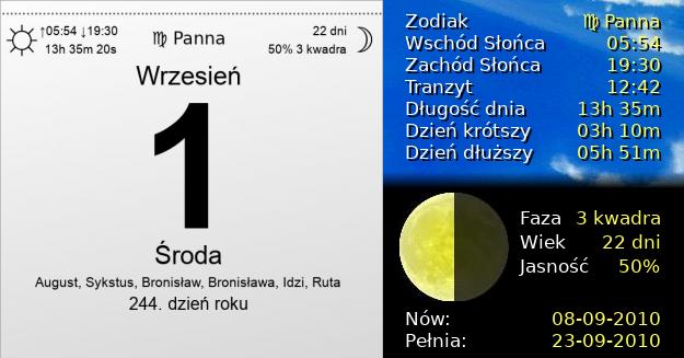 1 Września 2010 - Środa. Kartka z Kalendarza