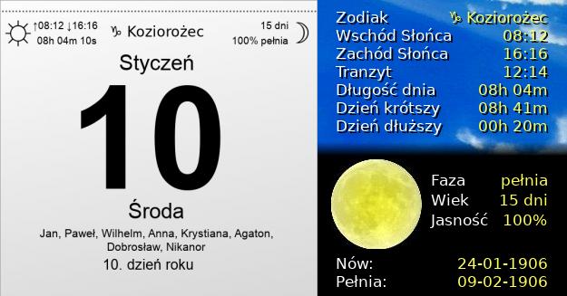 10 Stycznia 1906 - Środa. Kartka z Kalendarza