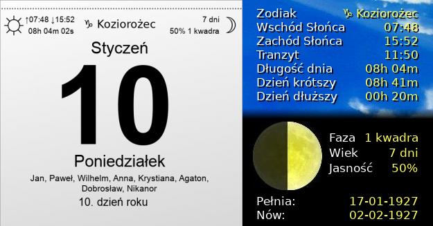 10 Stycznia 1927 - Poniedziałek. Kartka z Kalendarza