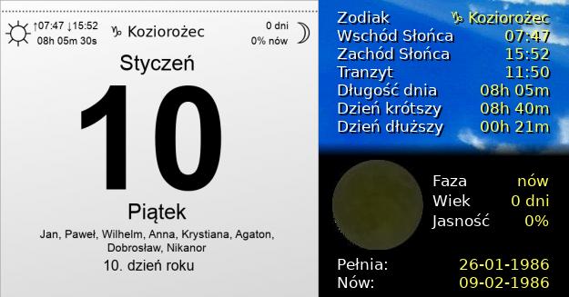 10 Stycznia 1986 - Piątek. Kartka z Kalendarza