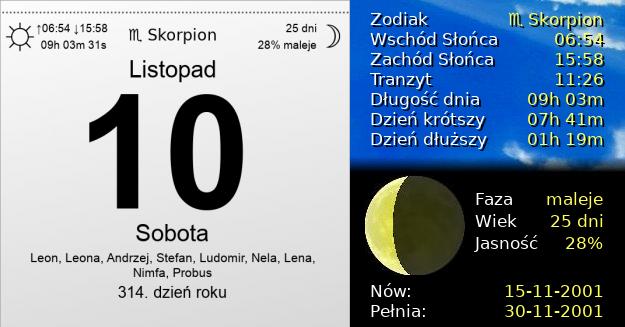 10 Listopada 2001 - Sobota. Kartka z Kalendarza