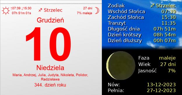 10 Grudnia 2023 - Niedziela. Kartka z Kalendarza
