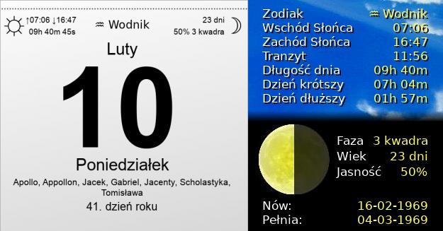 10 Lutego 1969 - Poniedziałek. Kartka z Kalendarza