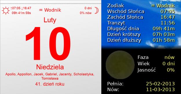 10 Lutego 2013 - Niedziela. Kartka z Kalendarza