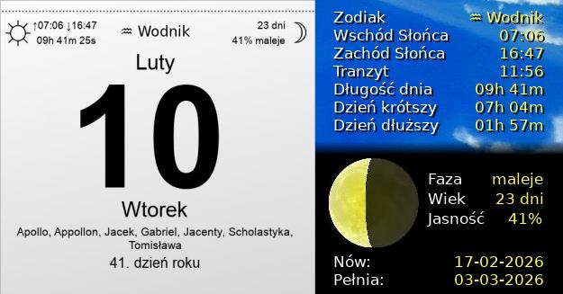 10 Lutego 2026 - Wtorek. Kartka z Kalendarza