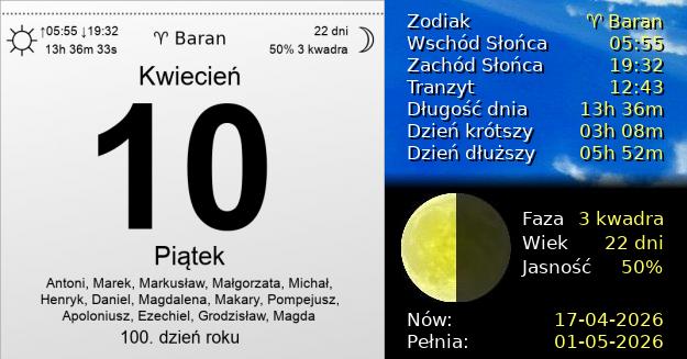 10 Kwietnia 2026 - Piątek. Kartka z Kalendarza