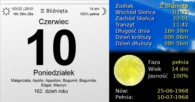 10 Czerwca 1968 - Poniedziałek. Kartka z Kalendarza