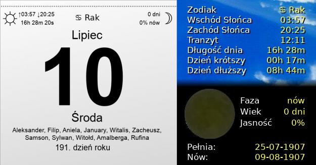 10 Lipca 1907 - Środa. Kartka z Kalendarza
