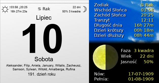 10 Lipca 1909 - Sobota. Kartka z Kalendarza