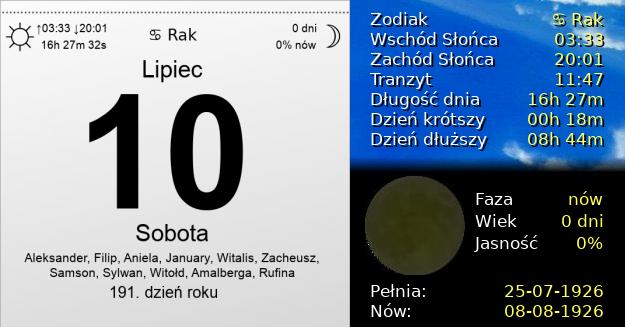 10 Lipca 1926 - Sobota. Kartka z Kalendarza