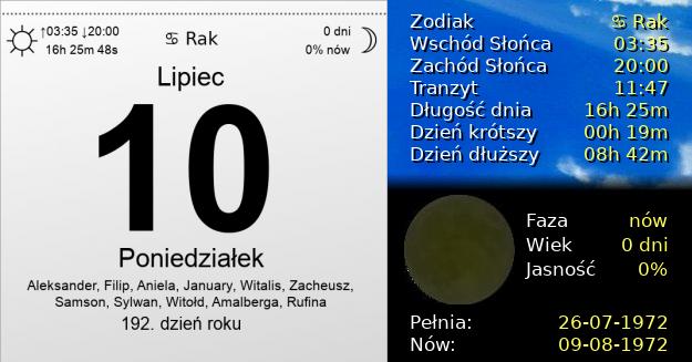 10 Lipca 1972 - Poniedziałek. Kartka z Kalendarza