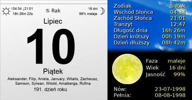 10 Lipca 1998 - Piątek. Kartka z Kalendarza