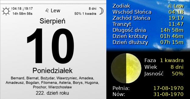 10 Sierpnia 1970 - Poniedziałek. Kartka z Kalendarza