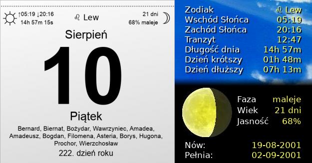 10 Sierpnia 2001 - Piątek. Kartka z Kalendarza