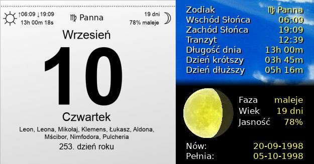 10 Września 1998 - Czwartek. Kartka z Kalendarza