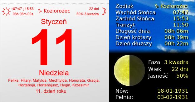 11 Stycznia 1931 - Niedziela. Kartka z Kalendarza