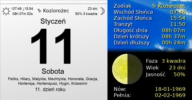 11 Stycznia 1969 - Sobota. Kartka z Kalendarza