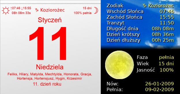 11 Stycznia 2009 - Niedziela. Kartka z Kalendarza