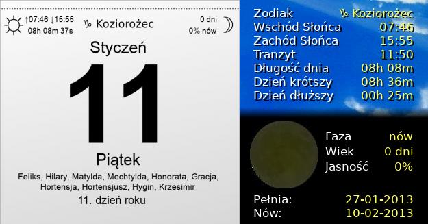 11 Stycznia 2013 - Piątek. Kartka z Kalendarza