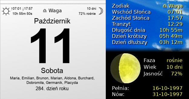 11 Października 1997 - Sobota. Kartka z Kalendarza