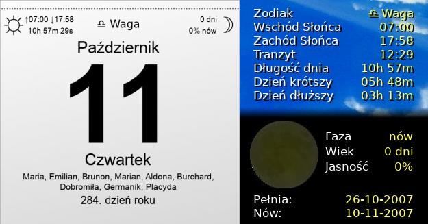 11 Października 2007 - Czwartek. Kartka z Kalendarza