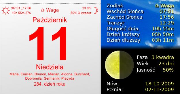 11 Października 2009 - Niedziela. Kartka z Kalendarza