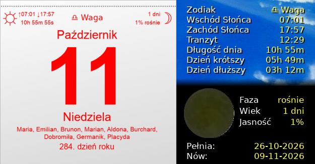 11 Października 2026 - Niedziela. Kartka z Kalendarza