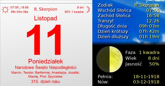 11 Listopada 1918 - Narodowe Święto Niepodległości. Kartka z Kalendarza