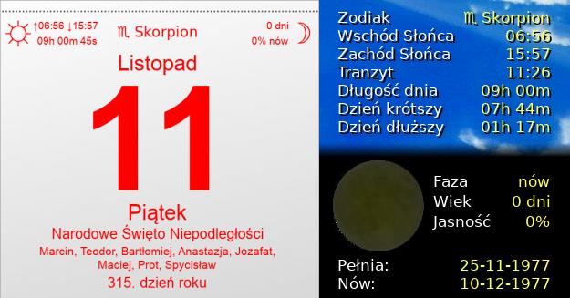 11 Listopada 1977 - Narodowe Święto Niepodległości. Kartka z Kalendarza