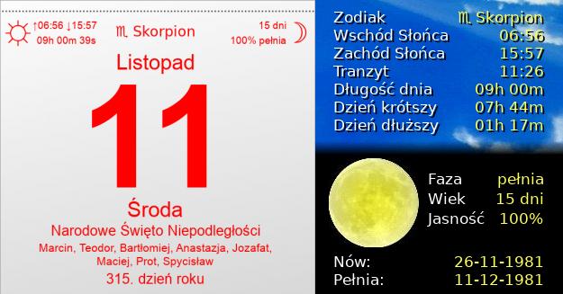 11 Listopada 1981 - Narodowe Święto Niepodległości. Kartka z Kalendarza