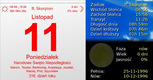 11 Listopada 1996 - Narodowe Święto Niepodległości. Kartka z Kalendarza