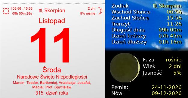 11 Listopada 2026 - Narodowe Święto Niepodległości. Kartka z Kalendarza