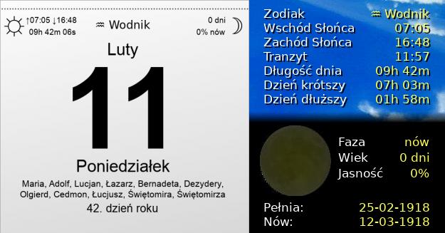 11 Lutego 1918 - Poniedziałek. Kartka z Kalendarza