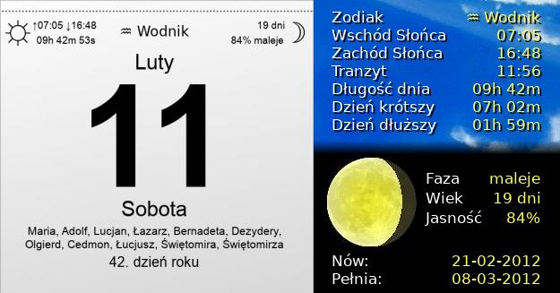 11 Lutego 2012 - Sobota. Kartka z Kalendarza
