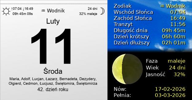 11 Lutego 2026 - Środa. Kartka z Kalendarza