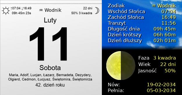 11 Lutego 2034 - Sobota. Kartka z Kalendarza