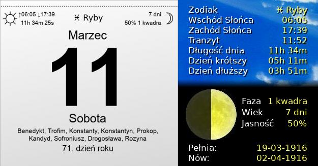 11 Marca 1916 - Sobota. Kartka z Kalendarza