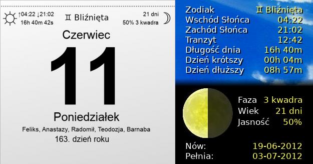11 Czerwca 2012 - Poniedziałek. Kartka z Kalendarza