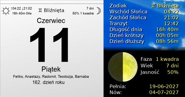 11 Czerwca 2027 - Piątek. Kartka z Kalendarza