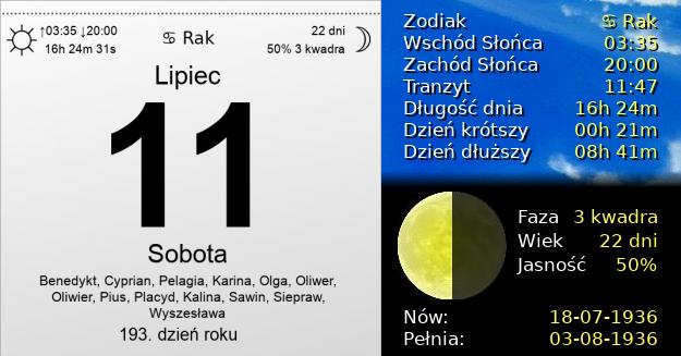 11 Lipca 1936 - Sobota. Kartka z Kalendarza