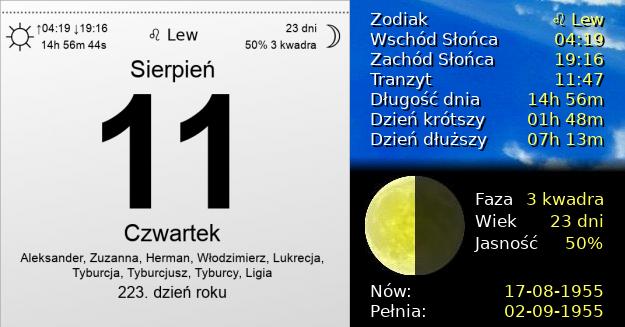 11 Sierpnia 1955 - Czwartek. Kartka z Kalendarza