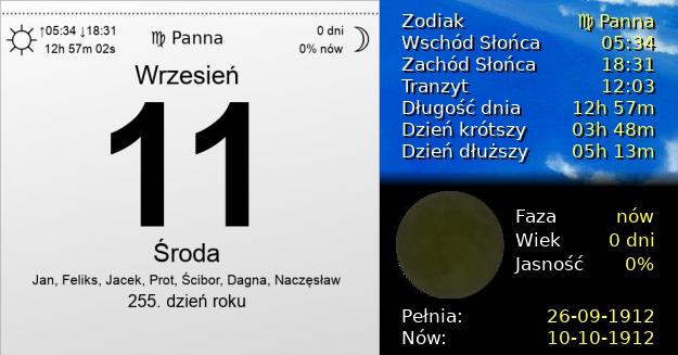 11 Września 1912 - Środa. Kartka z Kalendarza